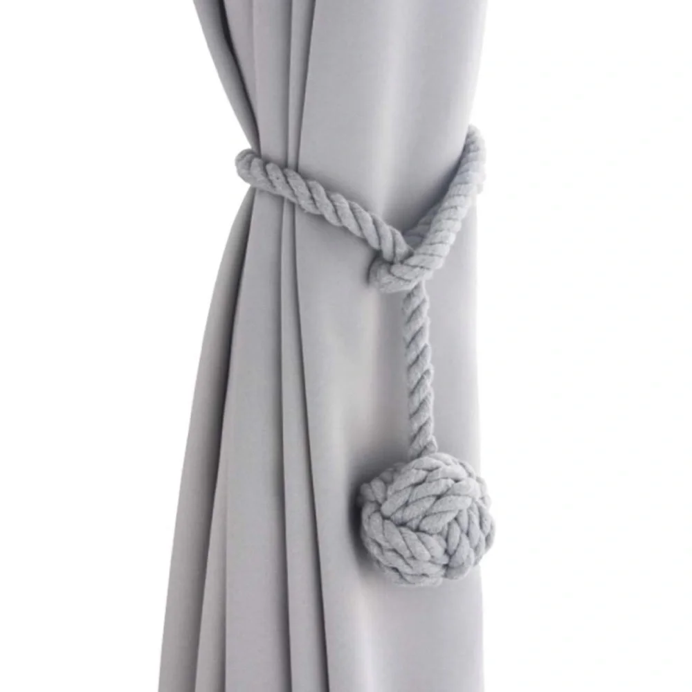 Luxury Home | Set of 2 Grey Boho Chic Nautical Knotted Rope Curtain Tie Backs